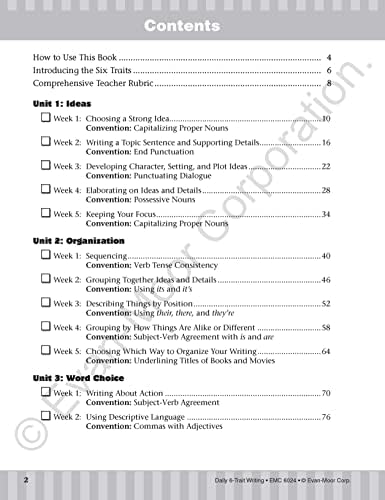 Evan-Moor Daily 6-Trait Writing, Grade 4, Homeschool and Classroom Resource Workbook, Reproducible Worksheets, Teaching Edition, Lesson Plans, Ideas, Organization, Word Choice, Sentence Fluency, Voice by Evan-Moor Educational Publishers