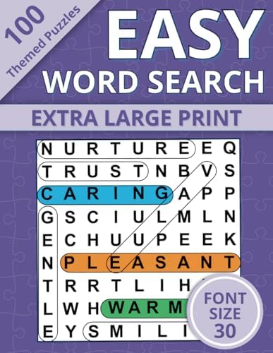 Extra Large Print Word Search: Easy Word Find Book For Seniors & Adults; 100 Themed Puzzles With Very Big Letters (Jumbo 30 Pt Font Size) - Anti Eye ... Letters (30 Font Size) To Have Fun And Relax) by Happytude Press