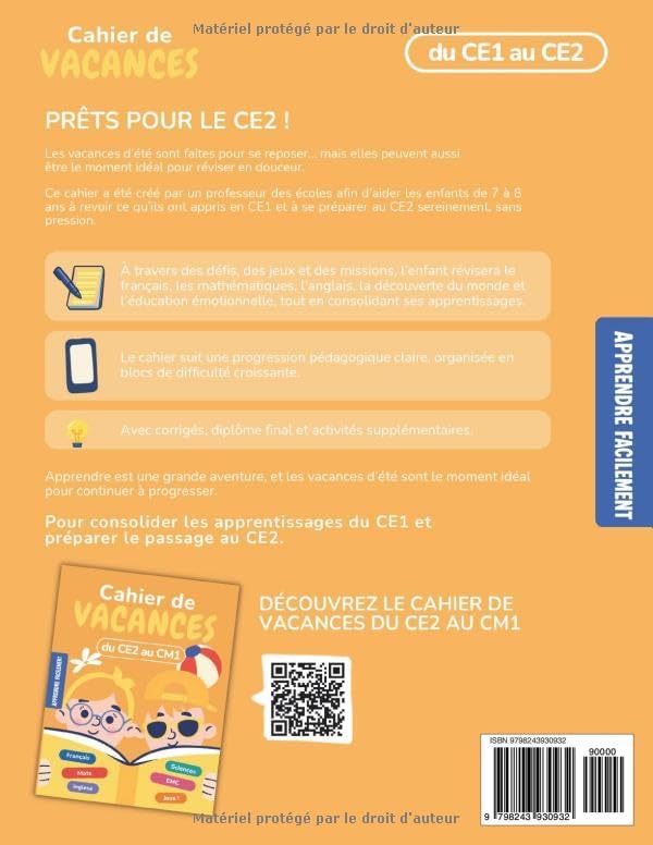 Cahier de Vacances CE1 vers CE2: Du CE1 au CE2 Toutes les Matières avec progression pédagogique et corrigés pour les enfants de 7 et 8 ans (French Edition) by Apprendre Facilement