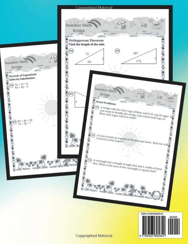 The Summer Math Bridge: A Workbook for Grades 8th to 9th: System of Equations, Inequalities, Expressions, Word Problems, Percent, Ratio, Proportion, ... Coordinates: Step by Step Guide with Examples by Math Bridge School Publishing