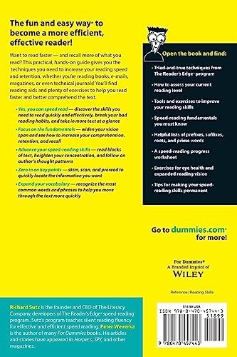 Speed Reading For Dummies by Richard Sutz