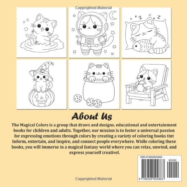 Cute Cats - Bold and Easy Coloring Book: 50 Fan & Simple Large Print Designs for Adults, Seniors and Kids to Relaxation (Simple Coloring Book) by The Magical Colors