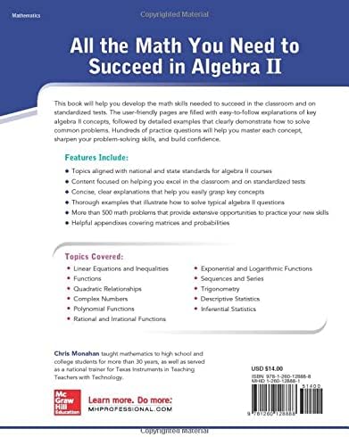 McGraw-Hill Education Algebra II Review and Workbook by Christopher Monahan