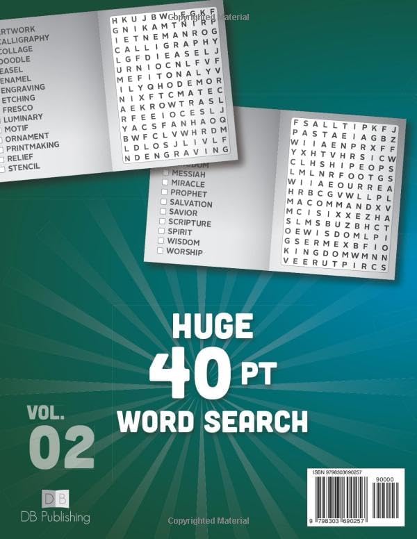 SUPER LARGE FONT SIZE 40 pt WORD SEARCH, vol. 02: Huge Jumbo Print Puzzle Book with XL Letters for the Visually Impaired and Seniors (Themed SUPER LARGE FONT 40 pt WORD SEARCH) by DB Publishing