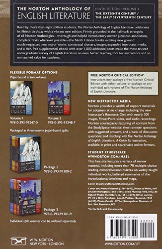 The Norton Anthology of English Literature: The Sixteenth Century and The Early Seventeenth Century (B) by Stephen Greenblatt