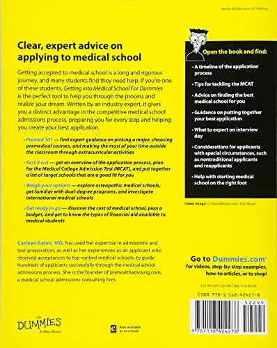 Getting into Medical School For Dummies by Carleen Eaton
