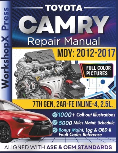 TOYOTA CAMRY 2012-2017 REPAIR MANUAL: Beginner-Friendly DIY Guide for the 7th Gen, 2AR-FE Inline-4, 2.5L Engine, 1000+ Full-Color Repair Illustrations and Step-by-Step Instructions by Jon Diesel