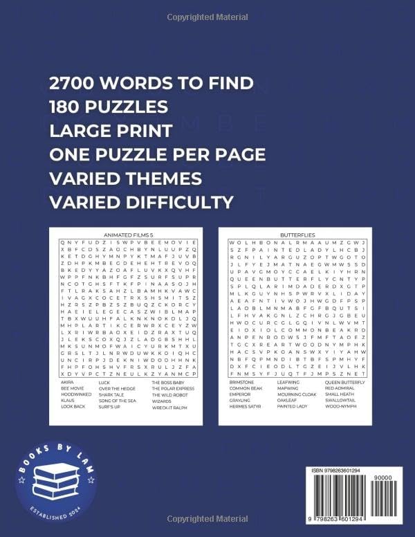 Large Print Word Search Puzzle Book for Seniors: 180 Easy-to-Read Puzzles for Relaxation and Brain Boosting Fun | Big Font Size | Variety of Themes & Difficulty by Books By LAM