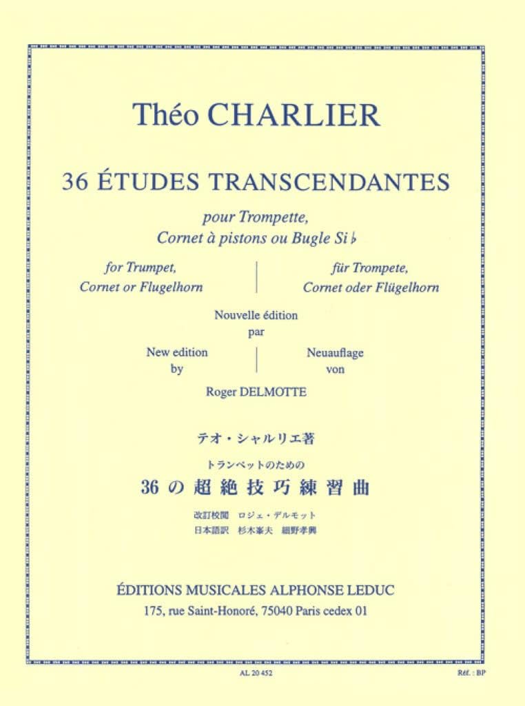 THEO CHARLIER : 36 ETUDES TRANSCENDANTES POUR TROMPETTE, CORNET A PISTON OU BUGLE SI BEMOL by THEO CHARLIER