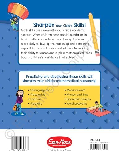 Evan-Moor Skill Sharpeners Math Workbook, Grade 4, Multiplication, Division, Test Prep, Number Sequencing, Geometry, Measurements, Graphing, Fractions, Decimals, Logical Thinking, Algebra, Homeschool by Evan-Moor Educational Publishers