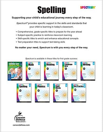 Spectrum Grade 1 Spelling Workbook, Sight Words, Dictionary Skills, Vowels, Alphabet Letter Recognition, Vocabulary, Grammar, and More, Language Arts Classroom or Homeschool Curriculum (Volume 28) by Spectrum