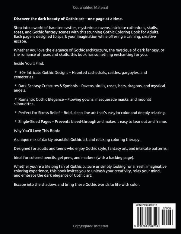 Gothic Coloring Book for Adults: 50+ Darkly Beautiful Designs of Cathedrals, Ravens, Roses, Skulls, and Gothic Fantasy Art for Relaxation and Creativity (The Gothic Dreams Coloring Series) by L. K. Carnduff