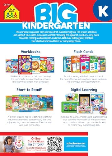 School Zone Big Kindergarten Workbook: 320 Pages, Early Reading and Writing, Numbers 0-20, Basic Math, Matching, Story Order, Ages 5 to 6 by School Zone