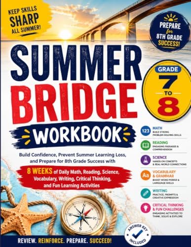 Summer Bridge Workbook Grade 7 to Grade 8: Build Confidence, Prevent Summer Learning Loss, and Prepare for 8th Grade Success with 8 Weeks of Daily ... Thinking, and Fun Learning Activities by Dr Mulvaney Dolly