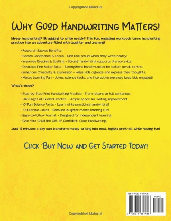 The All-in-One Print Handwriting Workbook for Kids: 145 Fun Pages to Master Writing Skills in Just 15 Minutes a Day with Jokes, Science Facts, Real Prompts & More by Khaula Mubasher