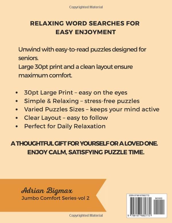 Jumbo Word Search for Seniors - Everyday Memories: 30pt Extra Large Print for Comfortable Reading & Relaxing Eye-Friendly Puzzles Inspired by Simple ... & Familiar Moments (Jumbo Comfort Series) by Adrian Bigmax