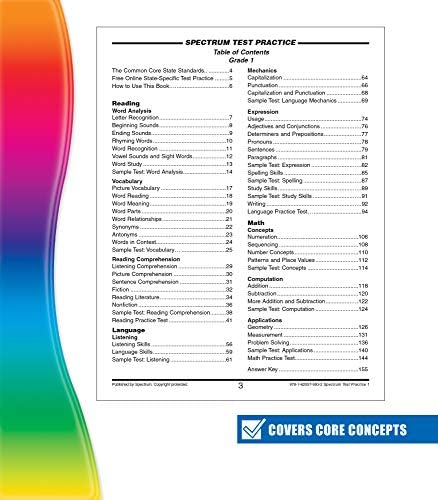 Spectrum Grade 1 Test Practice Workbooks, Ages 6 to 7, 1st Grade Test Practice Workbook, Math, Language Arts, Reading Comprehension, Vocabulary, and Writing, Standardized Test Practice - 160 Pages by Spectrum