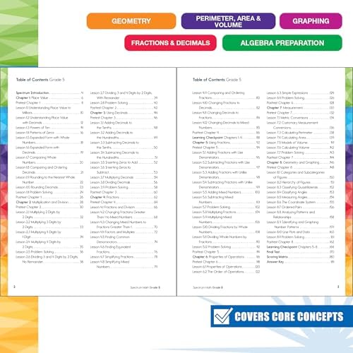 Spectrum 5th Grade Math Workbooks, Mathematics Activity Book for Kids Ages 10-11, Geometry, Fractions, Decimals, Algebra Prep, and More, Classroom and Homeschool Curriculum by Spectrum