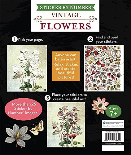 Brain Games - Sticker by Number - Vintage: Flowers (28 Images to Sticker) by Publications International Ltd.