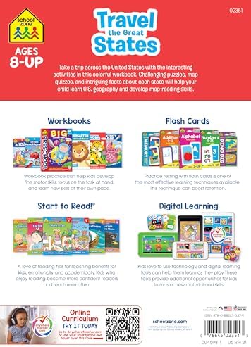 School Zone Travel the Great States Workbook: 64 Pages, 3rd Grade, Geography, Map-Reading, United States, Ages 8+ (Activity Zone Book Series) by School Zone
