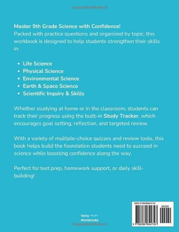 9th Grade Science Workbook: Grade 9 Practice Test Multiple Choice Questions with Scientific Inquiry, Earth, Physical, Life, Space and Environmental Science by Veria Workbooks