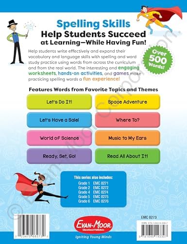 Evan-Moor Spelling Games and Activities, Grade 3 - Classroom Resource, Reproducible Worksheets, Teaching Edition, Spelling Strategies, Word Study Skills by Evan-Moor Educational Publishers