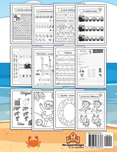 Cahier de vacances CP: Livre d'activités pour enfants de 5-6 ans | graphisme, écriture cursive avec exercices, maths et calcul, découverte, origami, ... | Grand format 100 pages (French Edition) by Mes apprentissages à la maison