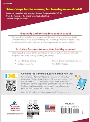 Summer Bridge Activities Quick 6th to 7th Grade Workbooks All Subjects, Middle School Books With Math, Language Arts, Social Studies, Science, Fitness, Reading, Handwriting, and Reinforcement Learning by Summer Bridge Activities