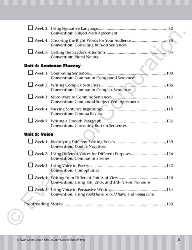 Evan-Moor Daily 6-Trait Writing, Grade 6 Homeschool and Classroom Resource Workbook, Reproducible Worksheets, Teaching Edition, Lesson Plans, Ideas, Organization, Word Choice, Sentence Fluency, Voice by Evan-Moor Educational Publishers