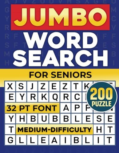 Jumbo Word Search for Seniors: 200 Medium-Difficulty Word Search Puzzles in Extra Large Print (32 Pt Font Size) by Blue Words Publications
