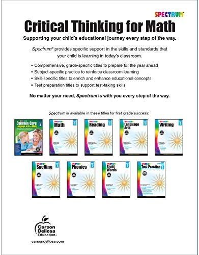 Spectrum Grade 1 Critical Thinking for Math Workbook, Addition and Subtraction Through 100, Place Value, Shapes, Writing and Comparing Numbers, and More Mathematics, Classroom or Homeschool Curriculum (Volume 43) by Spectrum
