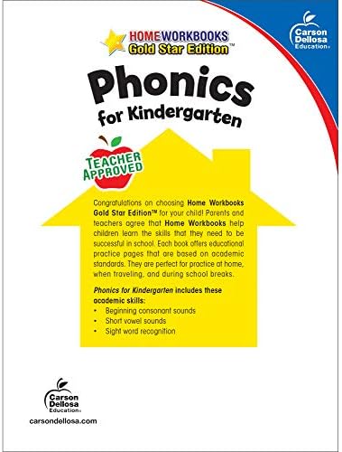 Carson Dellosa Phonics for Kindergarten Workbook, Sight Words, Beginning Consonant and Short Vowel Sounds Educational Games and Puzzles, Classroom or Homeschool Curriculum by Carson Dellosa Education