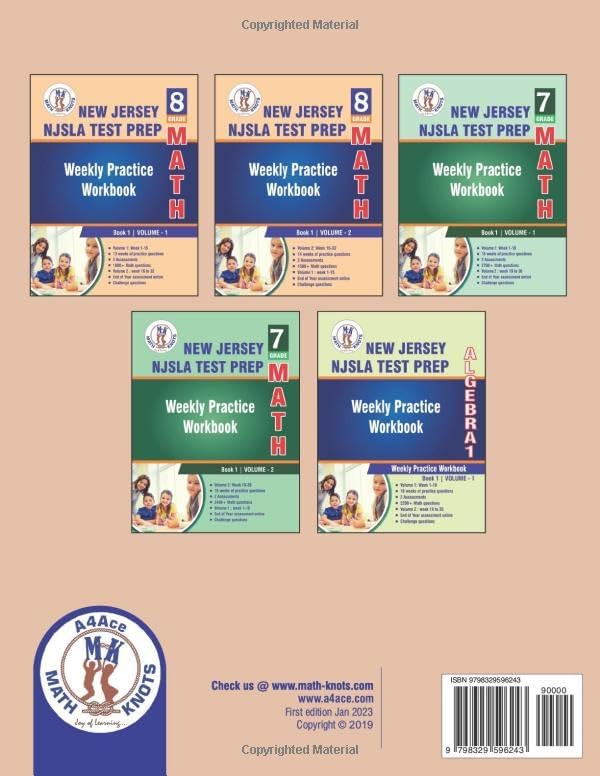 GRADES 7 to 8 : NEW JERSEY Summer Math Bridge Activities (New Jersey State ( NJSLA ) Standards by Math-Knots) by Mrs. Gowri Vemuri