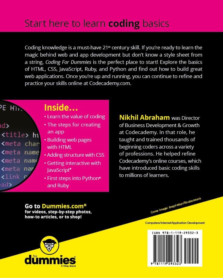 Coding For Dummies (For Dummies (Computers)) by Nikhil Abraham