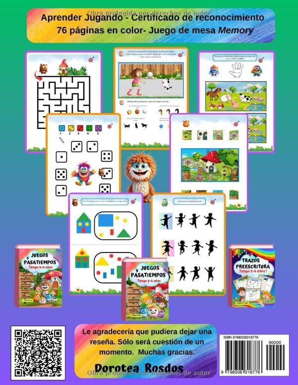 TENGO 3-4 años! Libro de Actividades Preescolar/Juegos y Pasatiempos de Atención,Concentración y Memoria para Niños: Fichas Educación ... de mesa Memory (Spanish Edition) by Dorotea Rosdos