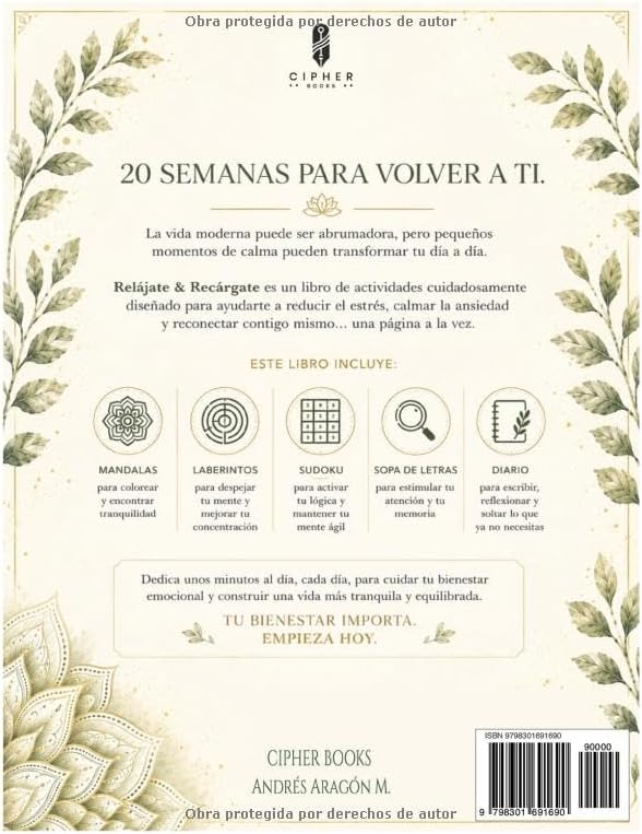 Libro de Juegos Pasatiempos para Adultos, Mayores y adolescentes: Sopa de letras, Sudoku, Laberintos, Mandalas (ESPAÑOL: Para reducir estrés, ... y mejorar la memoria (Spanish Edition) by Andres Aragon CIPHER BOOKS