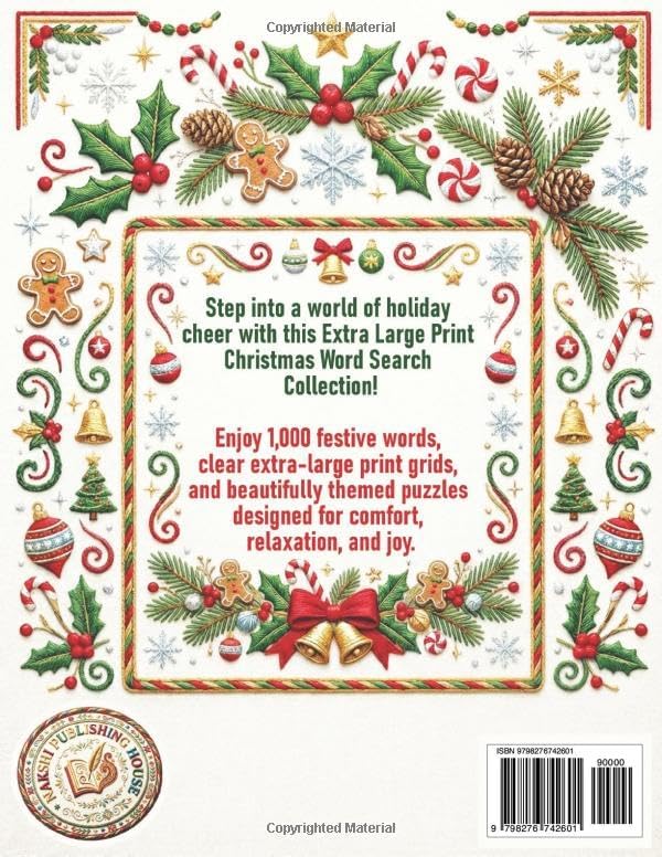 Christmas Extra Large Print Word Search: 32 Font Size Edition for Adults & Seniors – 1,000 Festive Holiday Words in Easy Extra-Large Print Puzzles for Relaxation and Seasonal Fun by Nakshi Publishing House