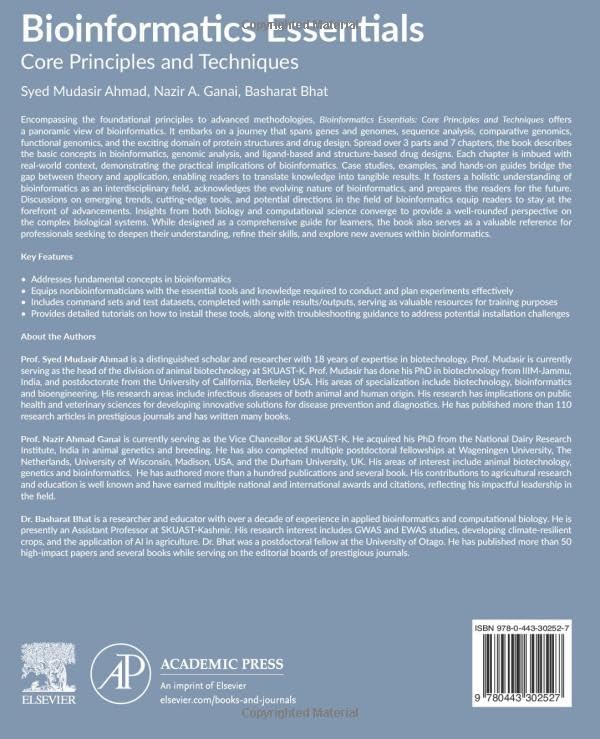 Bioinformatics Essentials: Core Principles and Techniques (Advanced Topics in Biomaterials) by Syed Mudasir Ahmad PhD.