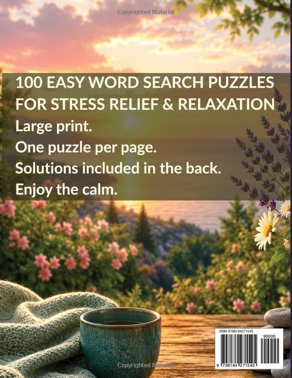 Large Print Word Search for Seniors: 100 Easy & Relaxing Puzzles for Stress Relief: Extra Large Font Brain Games for Elderly Women & Men — 24 Words ... for Adults: Large Print Relaxing Activities) by Vladimirova