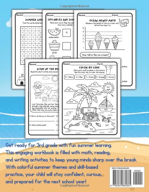 Summer Brain Boost Workbook for Kids: Fun Math & Reading Review for 2nd Grade Going to 3rd: Fun Summer Review for Kids Going into 3rd Grade by Iris Singsuwan