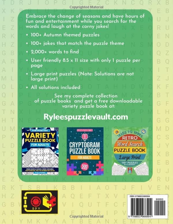 Rylee's Autumn Word Search Large Print: Fun Fall Themed Word Find Puzzle Book For Adults & Seniors With Jokes & Solutions by Rylee Cliffman