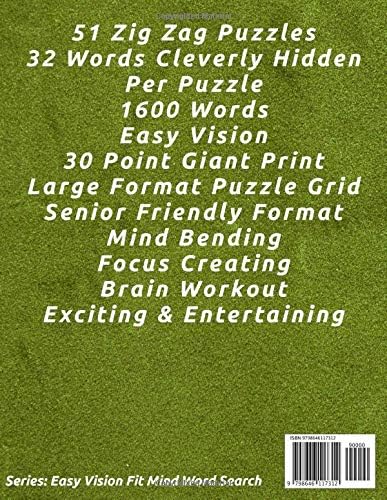 Word Search Book For Seniors: Pro Vision Friendly, 51 Zig Zag Puzzles, 30 Pt. Extra Large Print, Vol. 1 (Easy Vision Fit Mind Word Search) by Mark English
