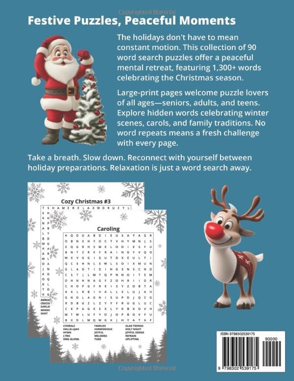 Christmas Word Search for Seniors, Adults & Teens: 90 Relaxing Large Print Winter Holiday-Themed Word Find Puzzles by Enigmatic Crow