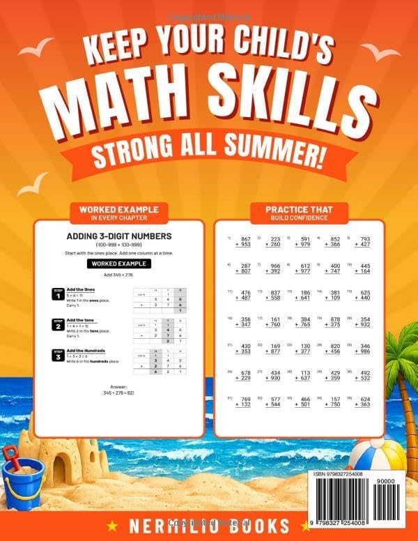 Summer Math Workbook 2-3 Grade: Addition, Subtraction, Multiplication, Long Division, Decimals, and Fractions Exercises for a Seamless Move from 2nd to 3rd Grade (Nermilio Grade 3 Math Series) by Nermilio Books