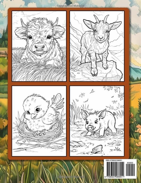 Baby Farm Animals: Coloring Book For Adults Mindfulness With Cute Cow, Lamb, Pig, Horses And More!!! by Sandra Mangum