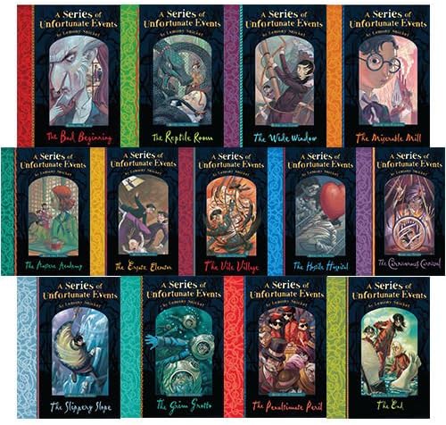 A Series of Unfortunate Events Lemony Snicket 13 Books Collection Pack Set (Includes the Bad Beginning, the Reptile Room, the Wide Window, the Miserable Mill, the Austere Academy, the Grim Grotto, the Penultimate Peril, the End) by Lemony Snicket