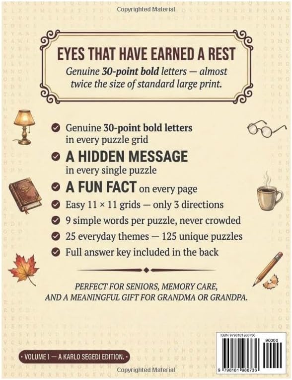 Extra Large Print Word Search for Seniors: Huge 30 Font Letters (Word Find Books For Seniors): 125 Easy Puzzles with a Hidden Message and Fun Fact on ... with Low Vision, Tired Eyes, or Memory Care by HAP Book