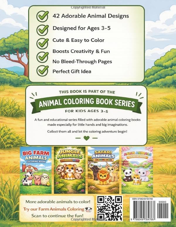Zoo Animals Coloring Book: Cute and Easy Animal Designs for Kids Ages 3-5 (Animal Coloring Book Series for Kids Ages 3–5) by Abramowicz ABRO
