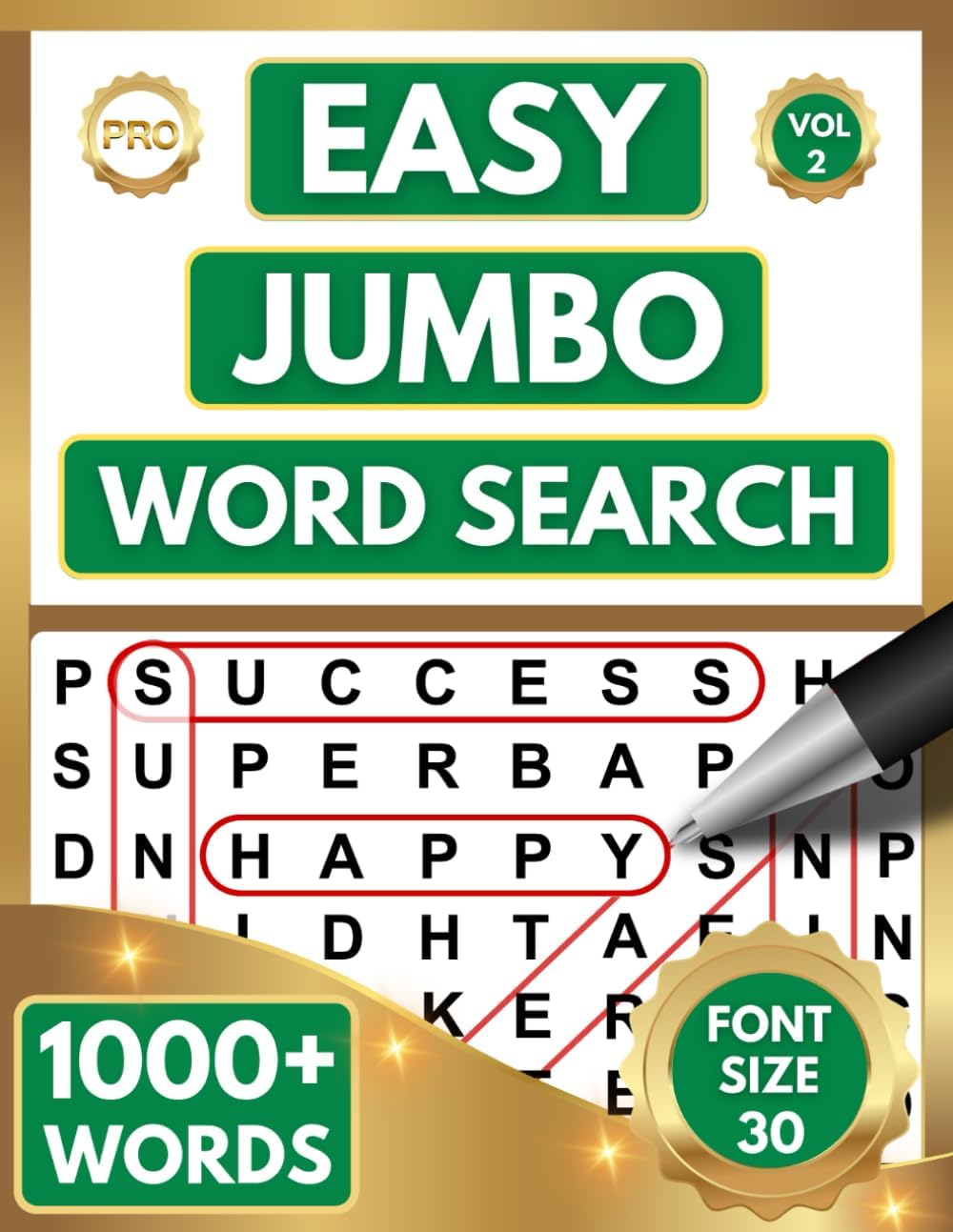 EASY (JUMBO PRINT) WORD SEARCH PUZZLE BOOK FOR ADULTS & SENIORS - VOL 2: 1000+ EXTRA LARGE PRINT WORDS - (30 PT FONT SIZE) WORD FIND PUZZLES by PRO Publications