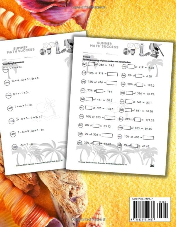 Summer Math Success: Summer Math Workbook 6-7: 180 Worksheets of Percent, Beginning Statistics, Geometry, Pre Algebra and More by All Seasons Math